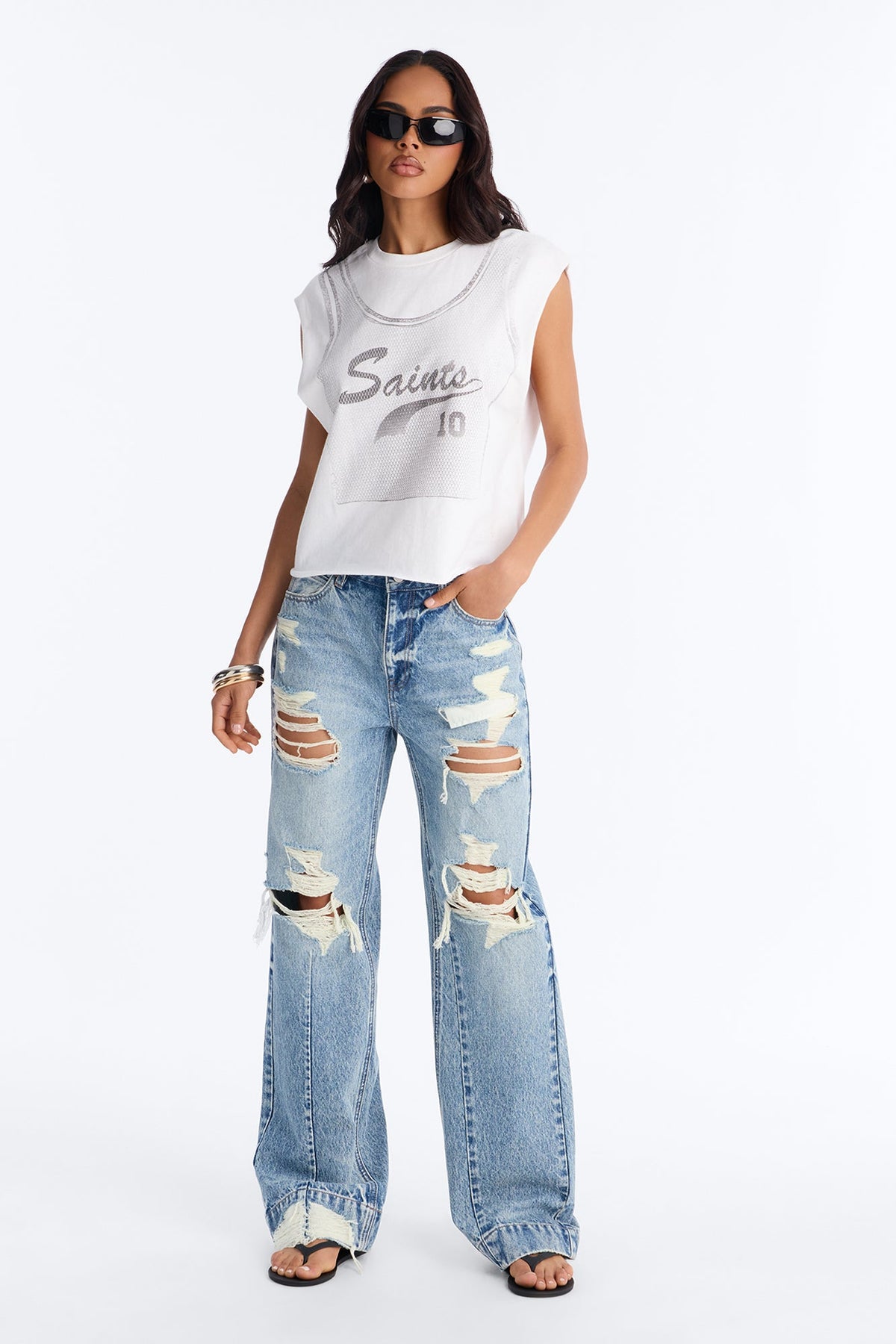 Saints Crop Muscle Tank - White