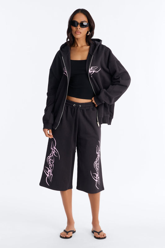 Pink Venom French Terry Jort Set - Black