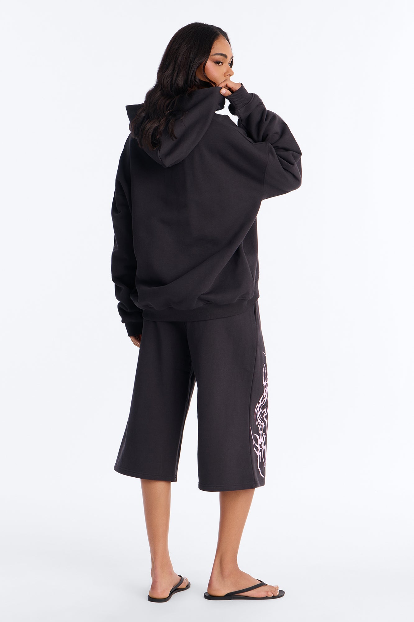 Pink Venom French Terry Jort Set - Black