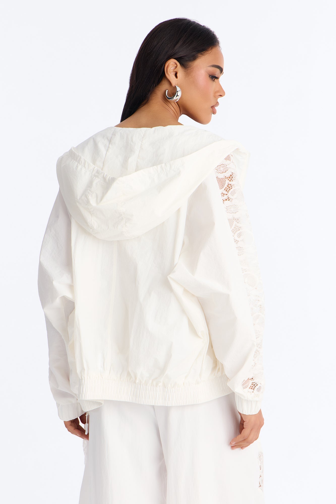 Sweet Addiction Lace Trim Windbreaker Jacket - White