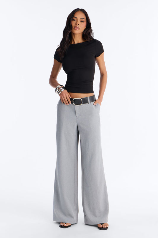 Angelina Low Rise Belted Straight Leg Trouser - Grey