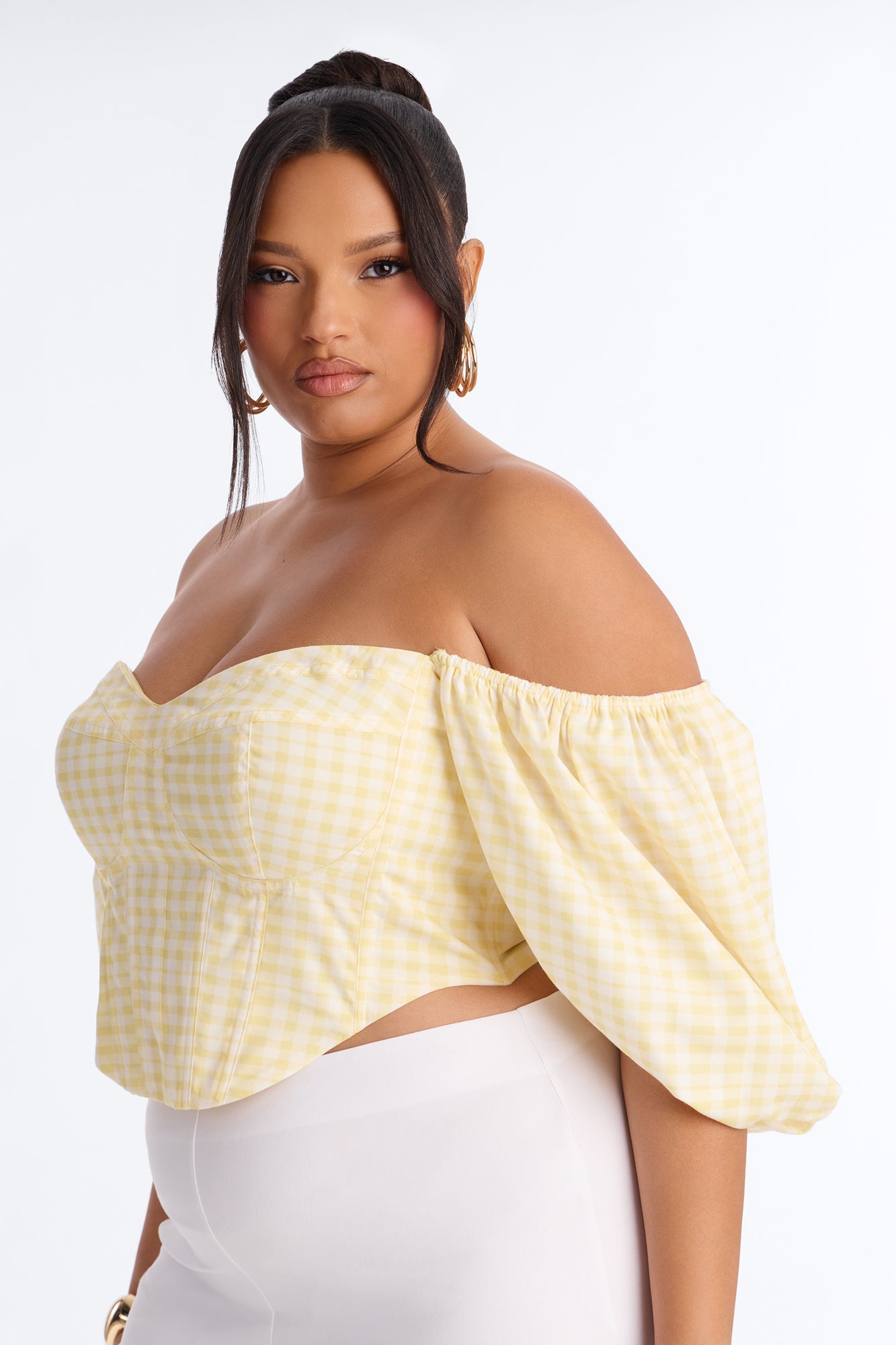 Sweet Like This Puff Sleeve Gingham Corset - Yellow/combo