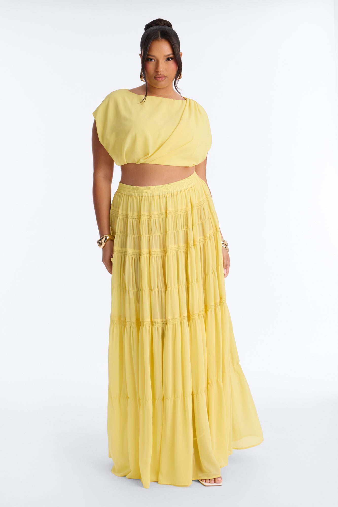 Sorrento Summer Chiffon Maxi Skirt Set - Yellow