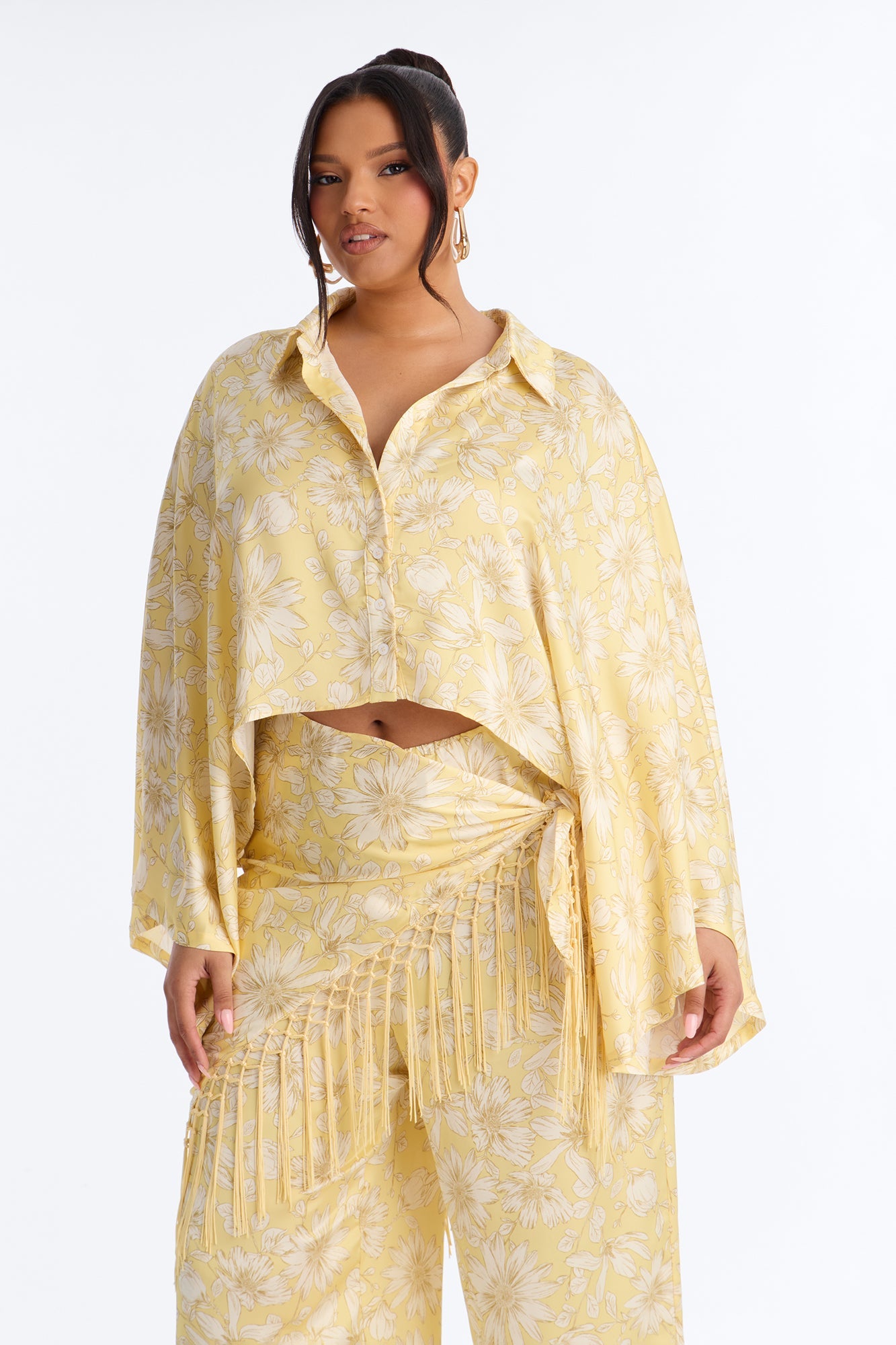 So Soft Floral Satin 3 Piece Pant Set - Yellow