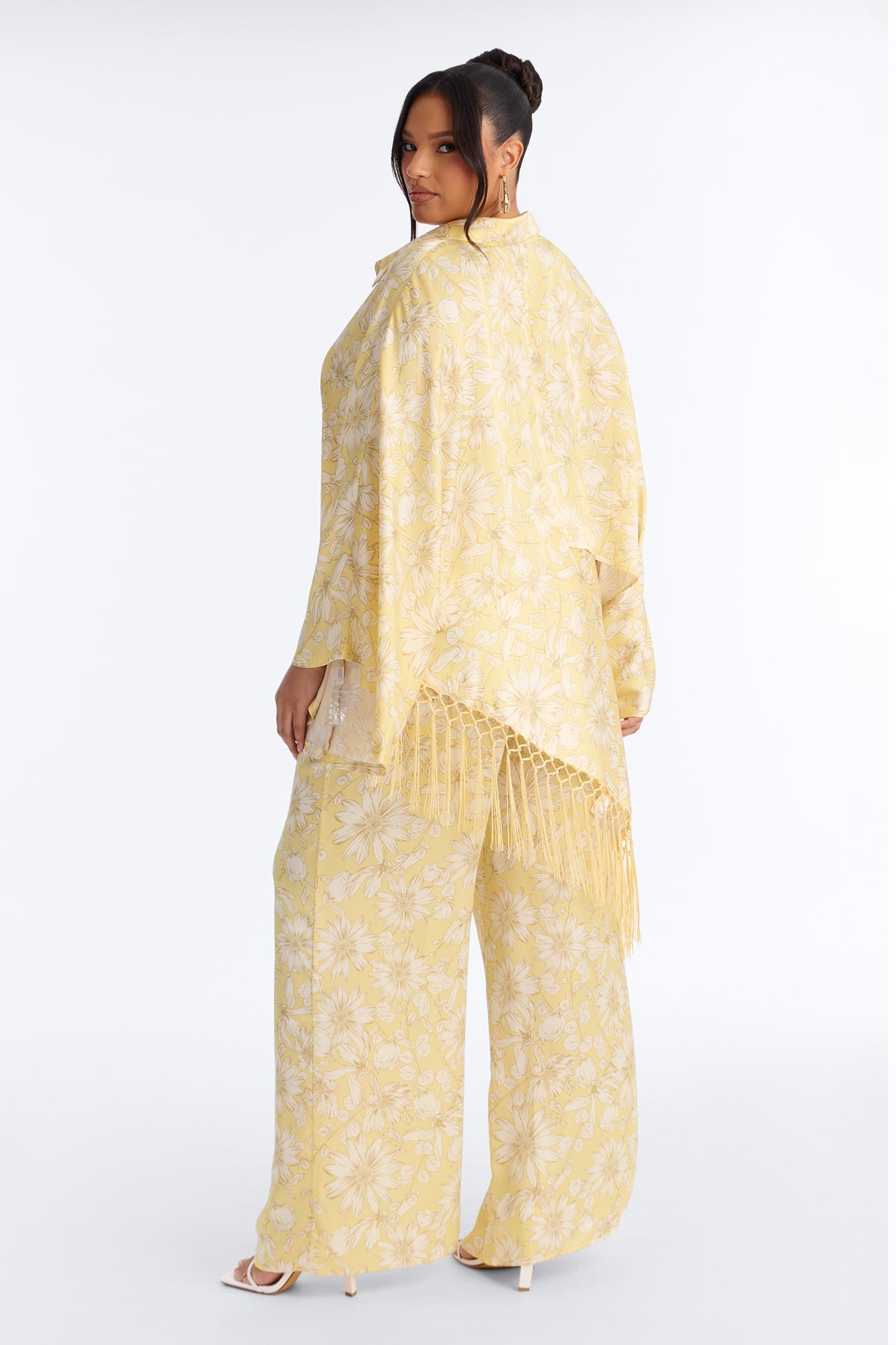 So Soft Floral Satin 3 Piece Pant Set - Yellow