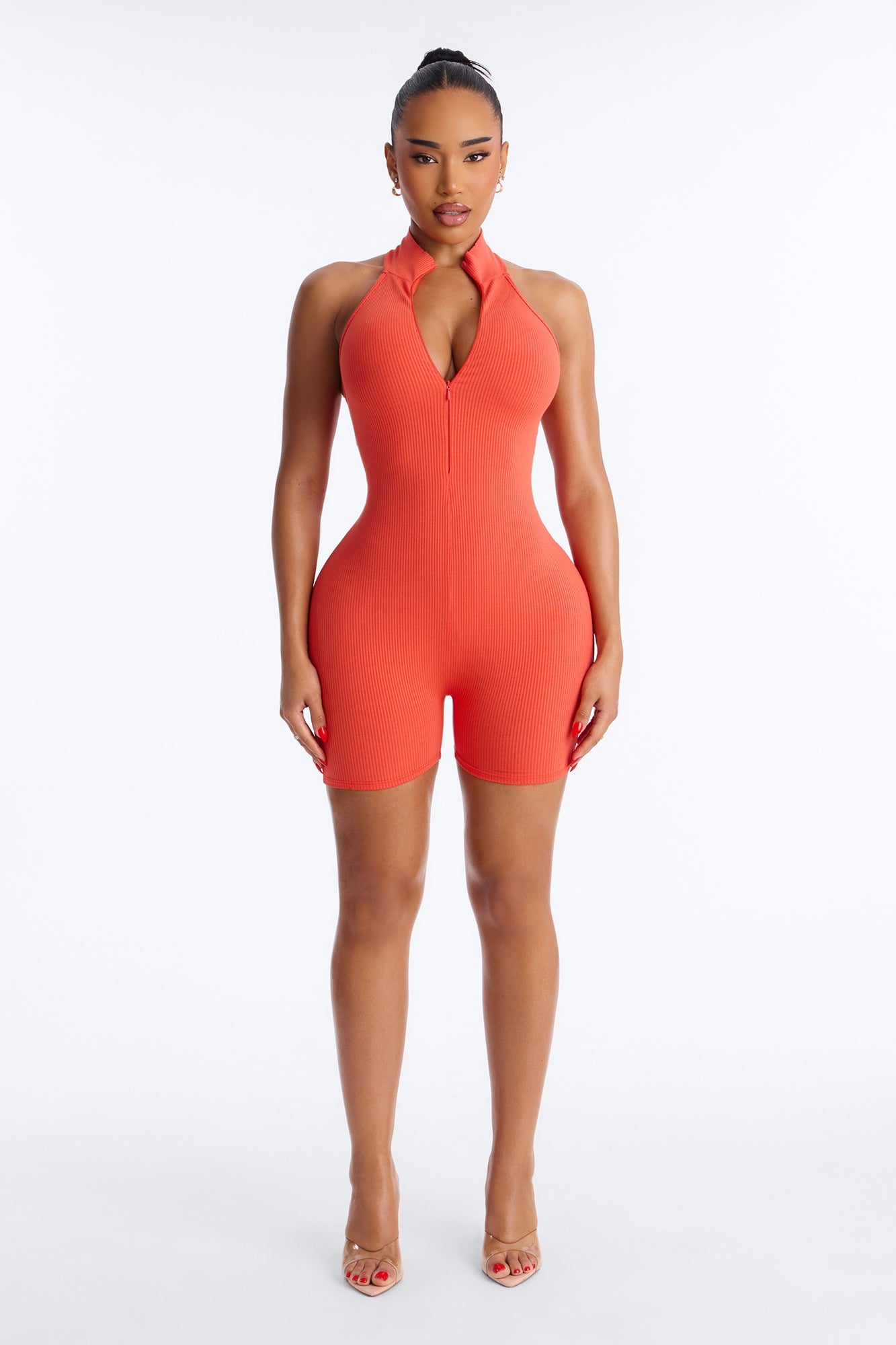Mariana Zip Snatched Romper - Orange
