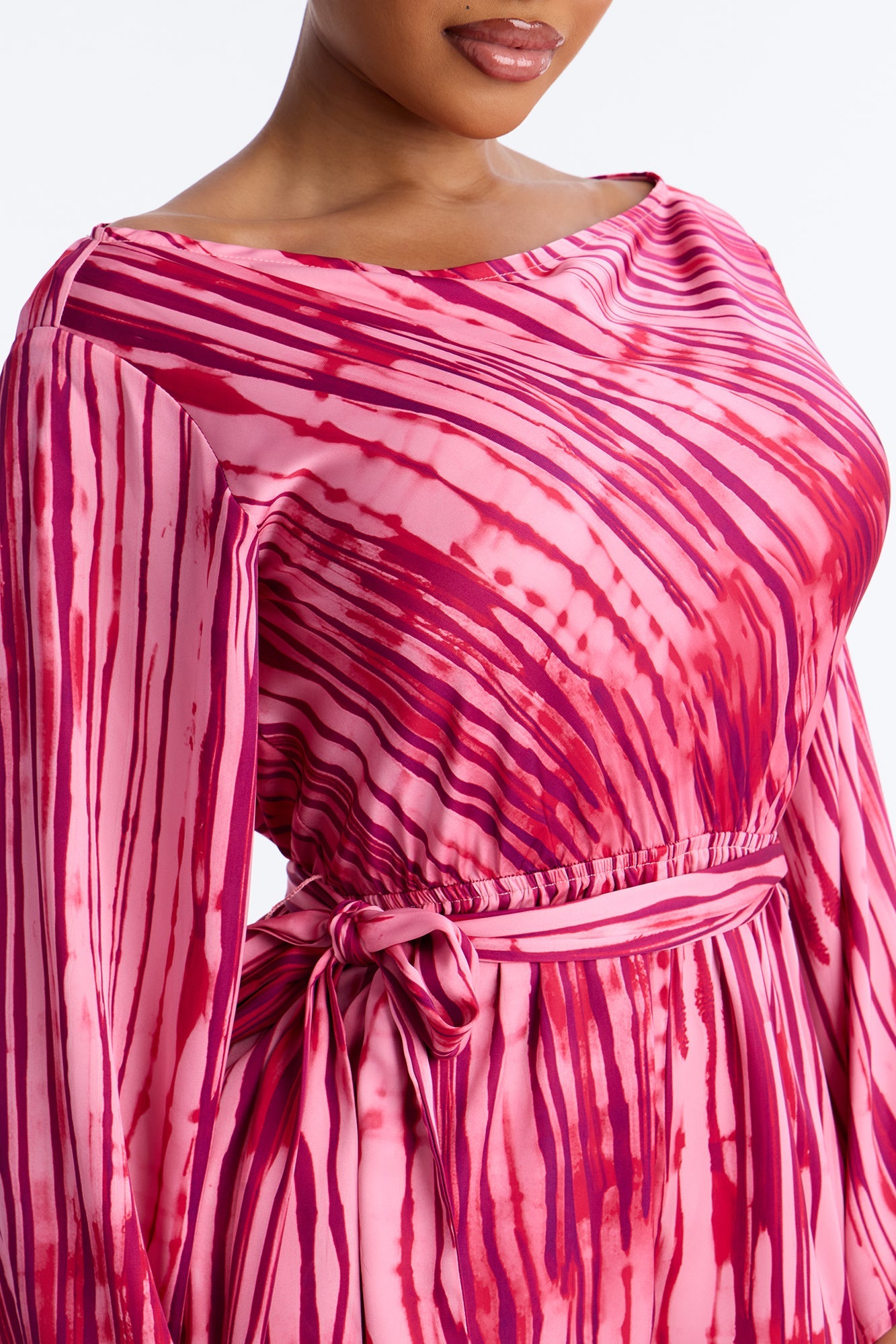 Bea Satin Boat Neck Romper - Pink