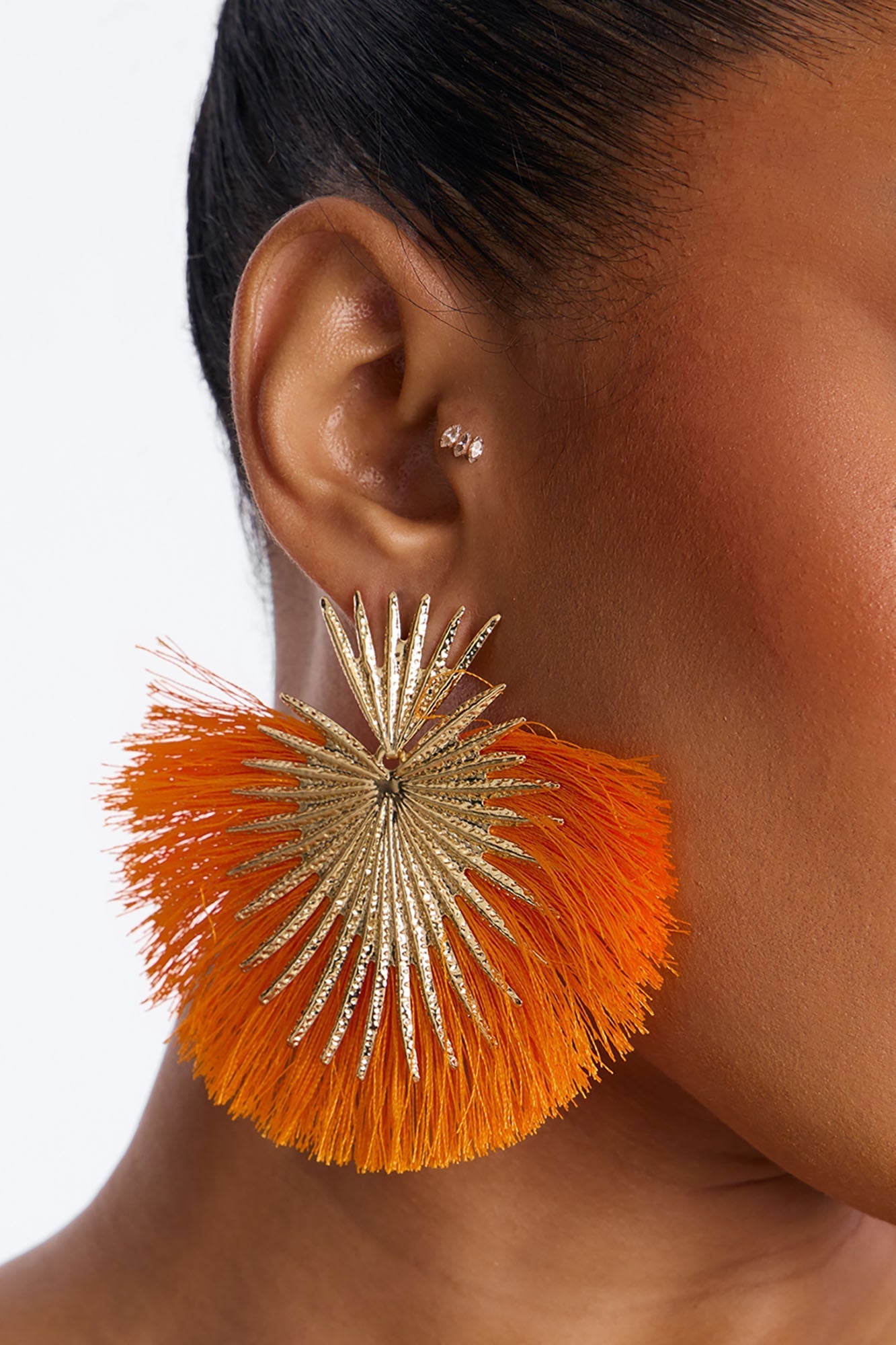 Heart Of Fringe Earrings - Gold/Orange Fashion Nova