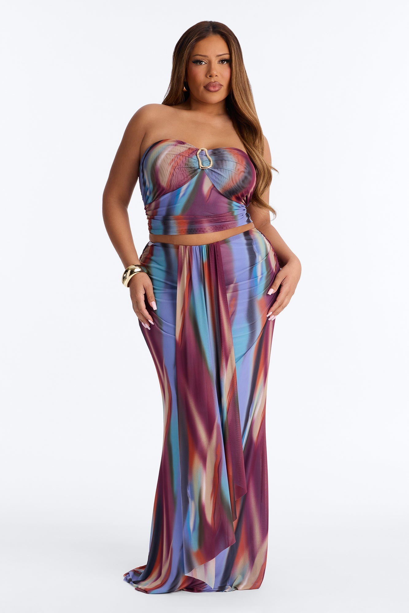 Aura Allure Mesh Skirt Set - Multi Color