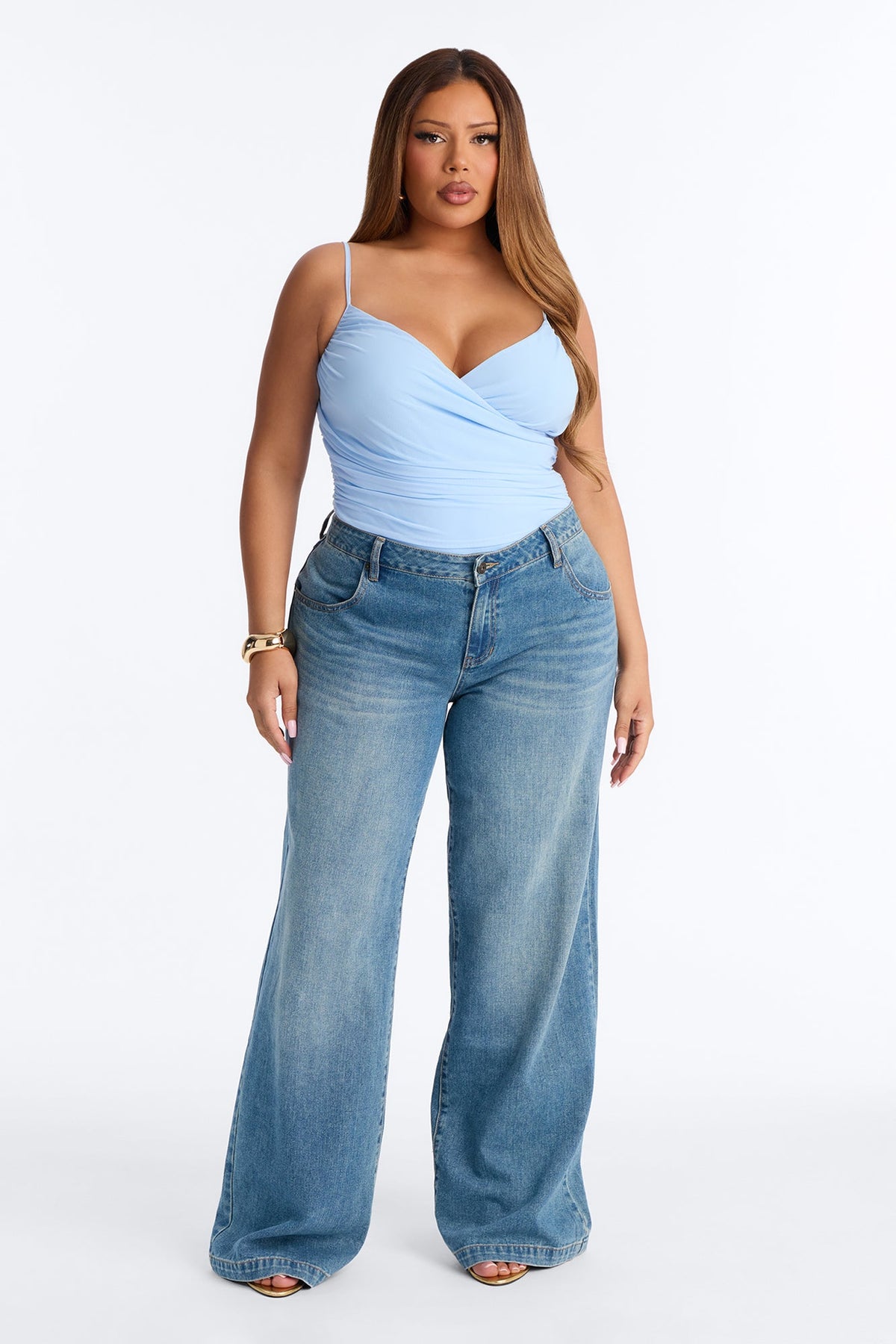 Ariel Ruched Mesh Tank Top Bodysuit - Blue