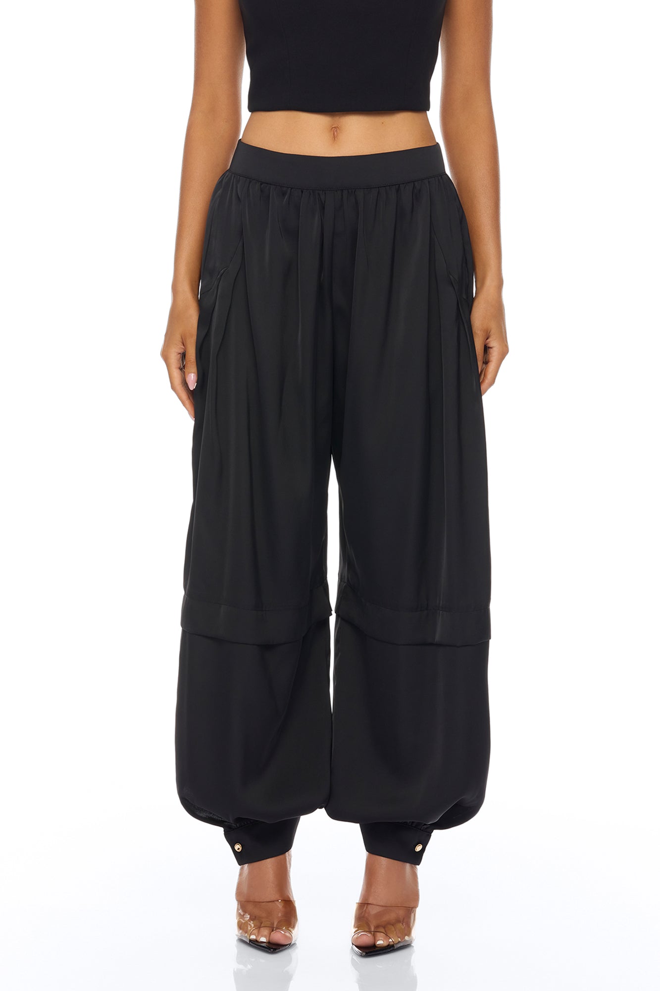 Cathryn Satin Balloon Pant - Black