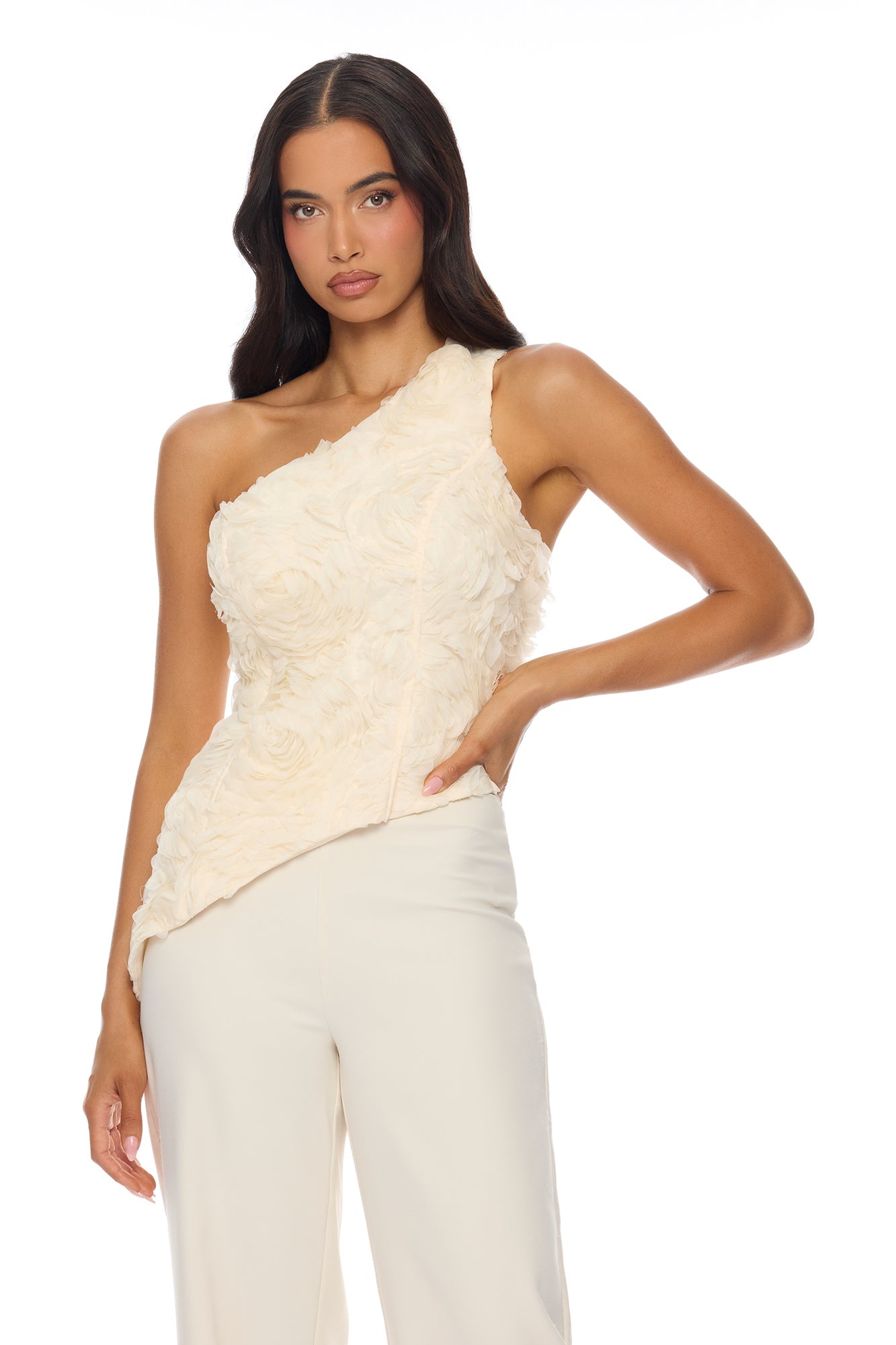 Daphne One Shoulder Corset Pant Set - Cream