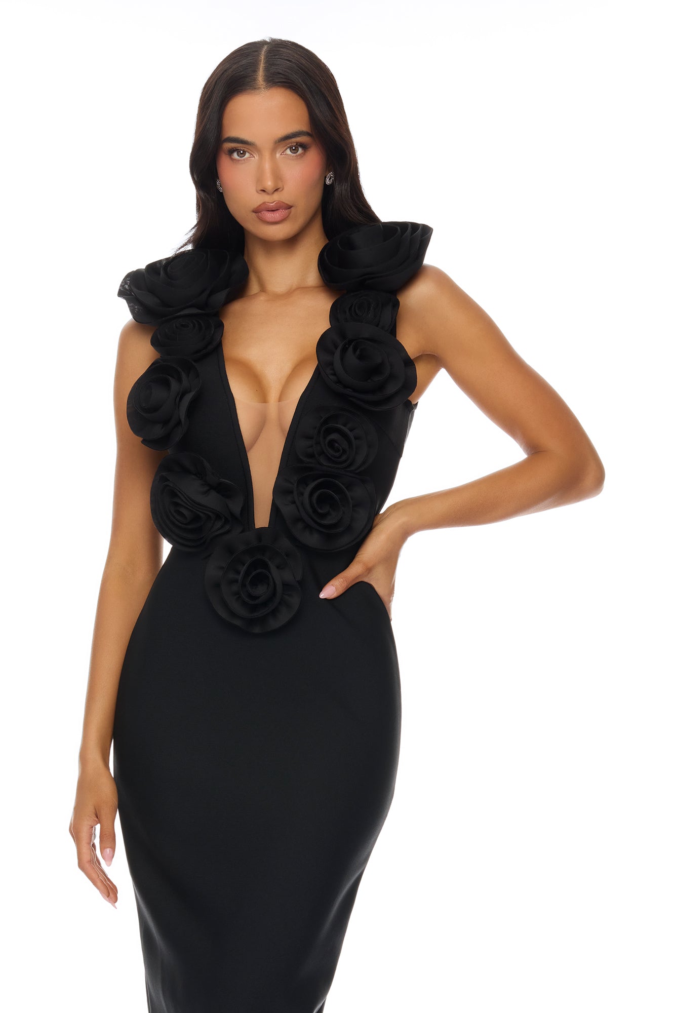 Rosalia Rosette Bandage Maxi Dress - Black