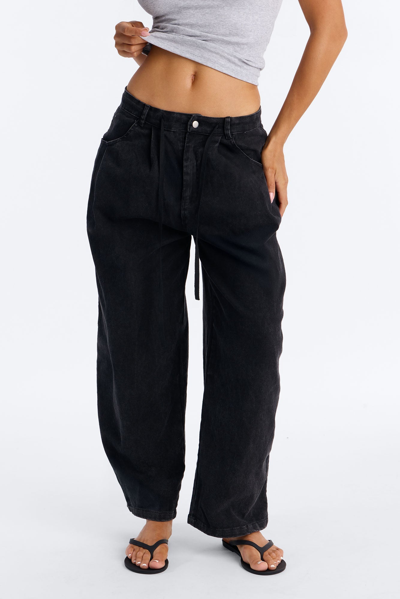Georgie Washed Twill Barrel Leg Pant 33″ - Black