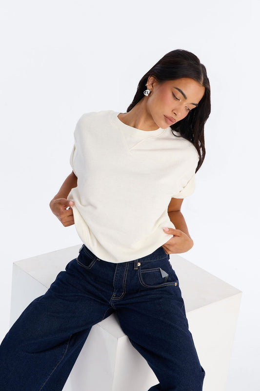 Korie Oversized Crew Neck Short Sleeve T-Shirt - Cream
