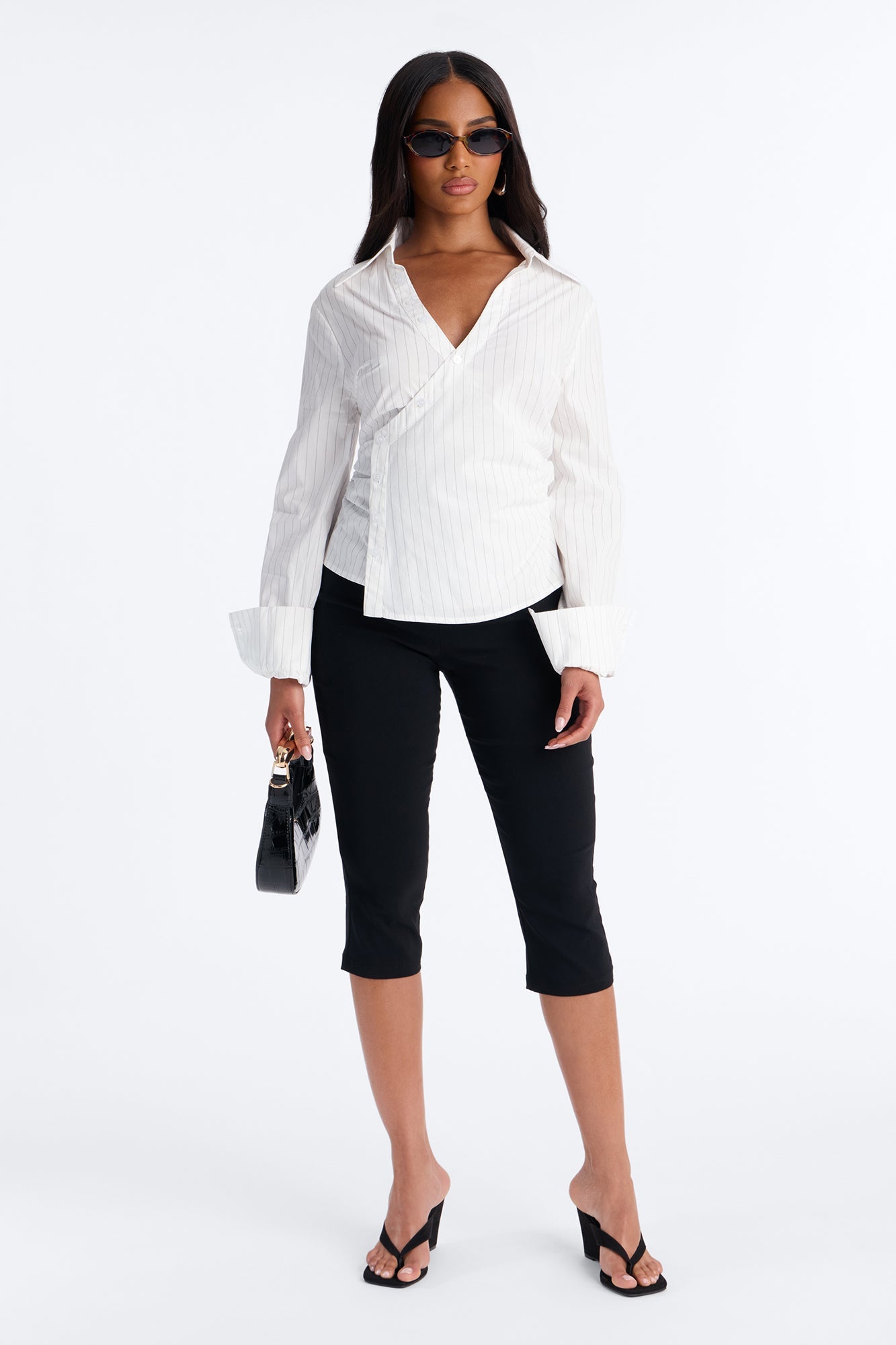 Melissa Asymmetrical Pinstripe Poplin Shirt - White/combo