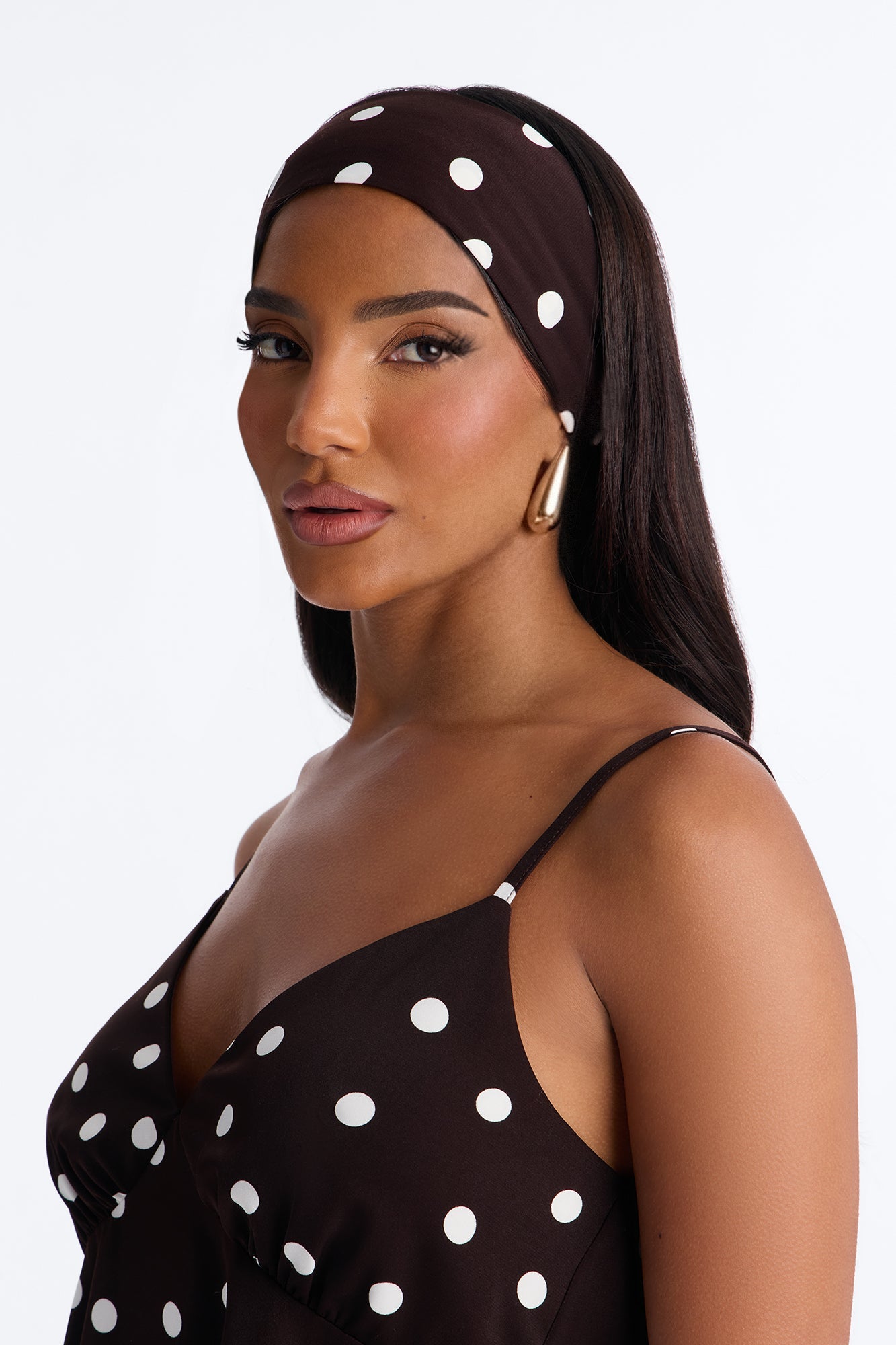 Monique Satin Polka Dot 3 Piece Pant Set - Brown Combo