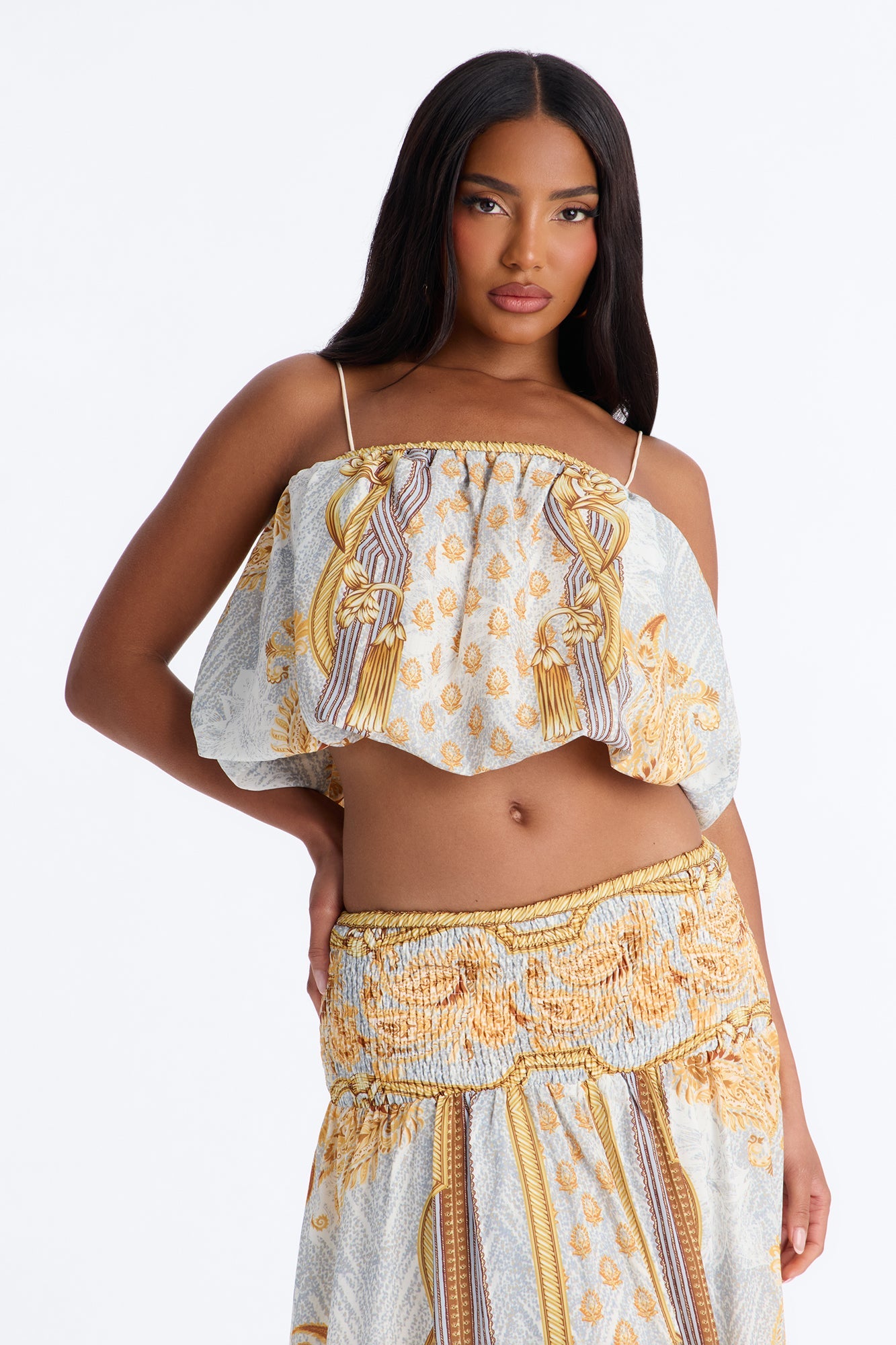 Better Days Bubble Cami Maxi Skirt Set - Gold/combo