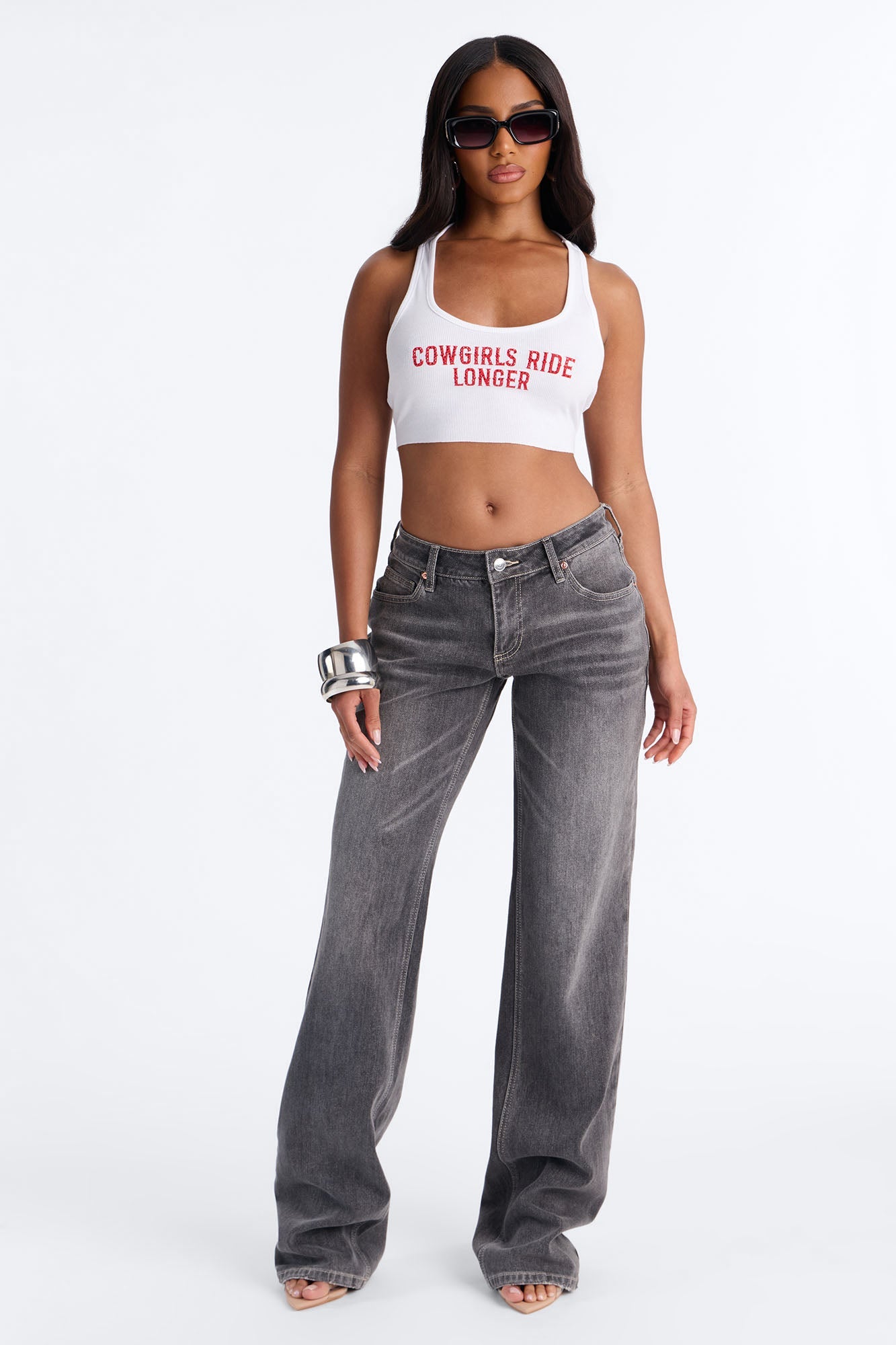 Cowgirls Ride Longer Cropped Tank - White/combo