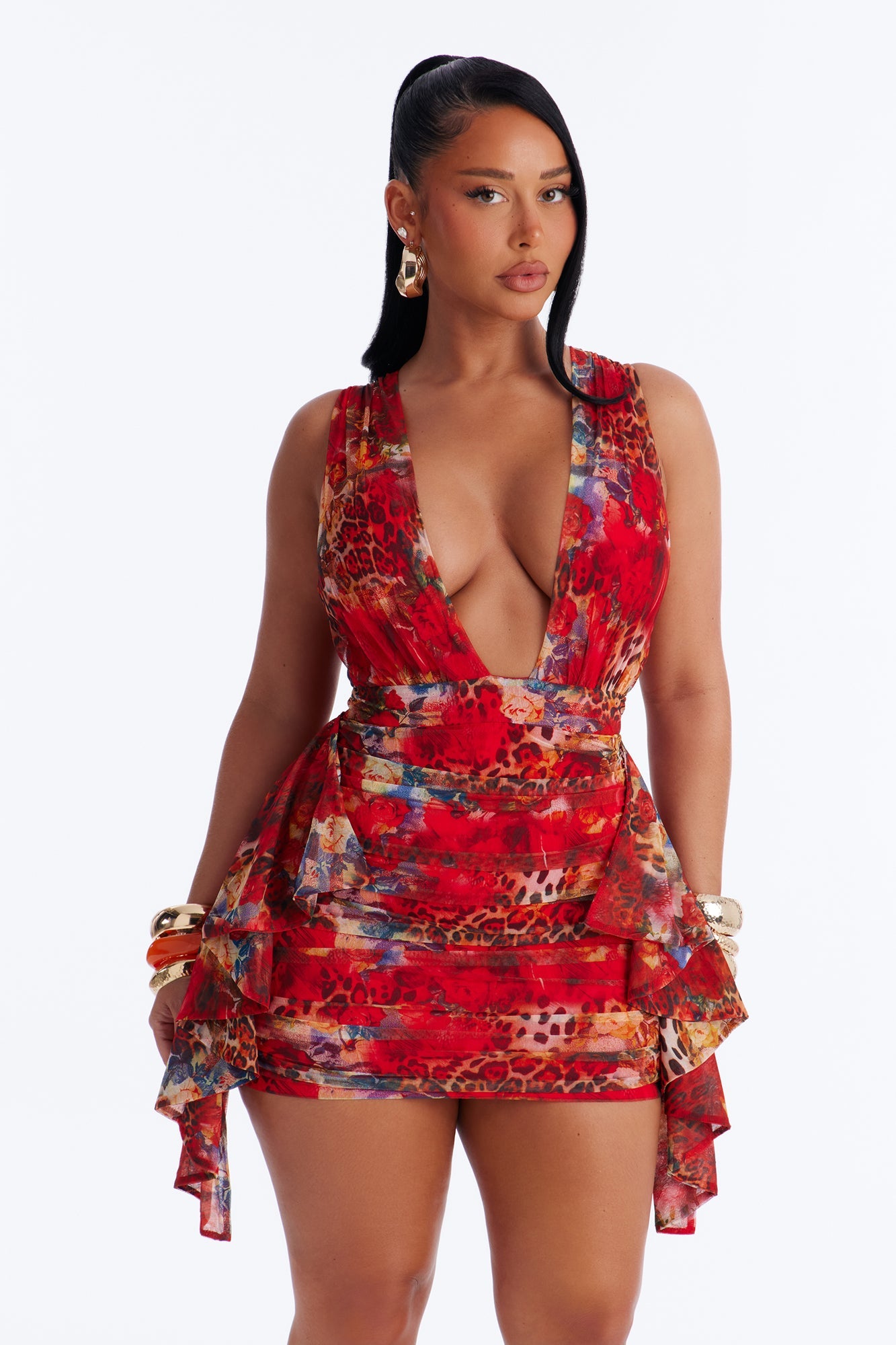 Taste Of Her Leopard Mini Dress - Red/combo