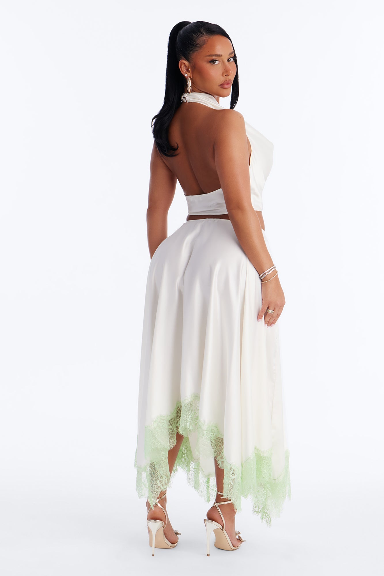 We Can Dance Satin Maxi Skirt Set - Off White