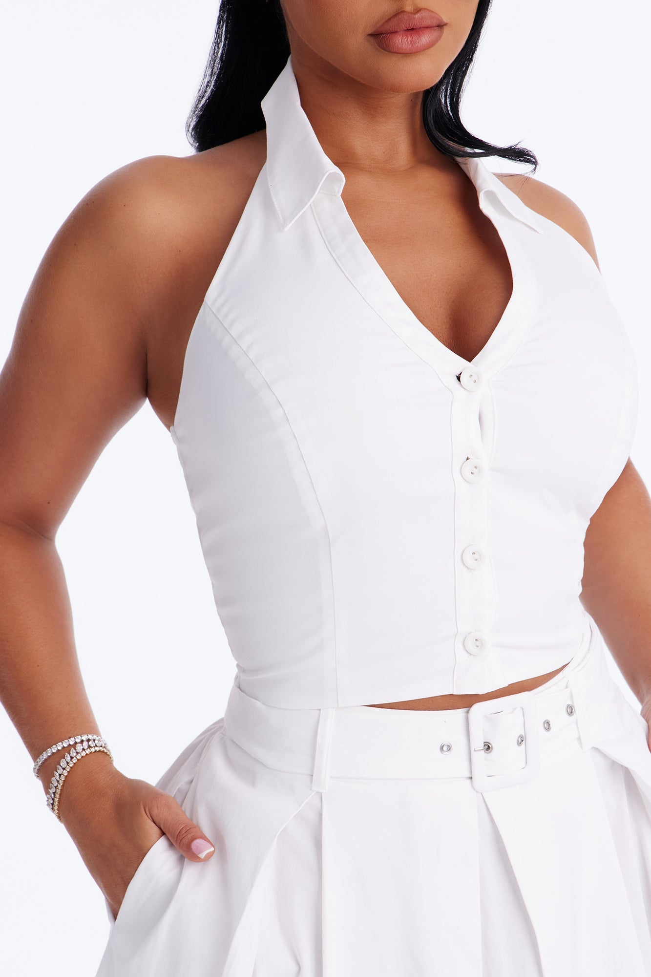 Lana Poplin Halter Maxi Skirt Set - White