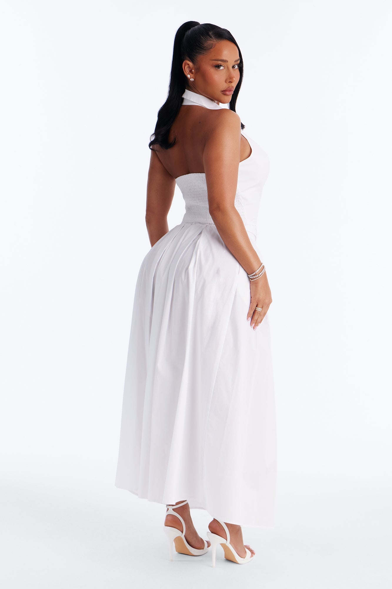 Lana Poplin Halter Maxi Skirt Set - White