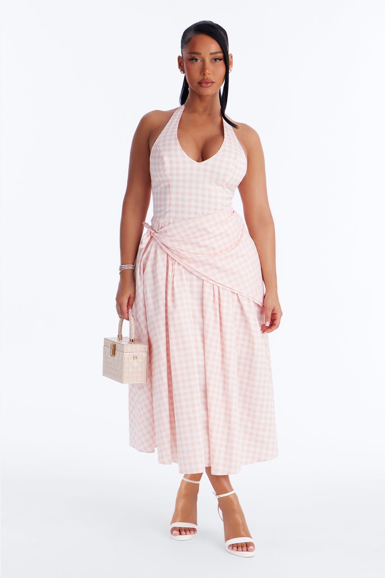 Mara Corset Gingham Midi Dress - Pink/combo