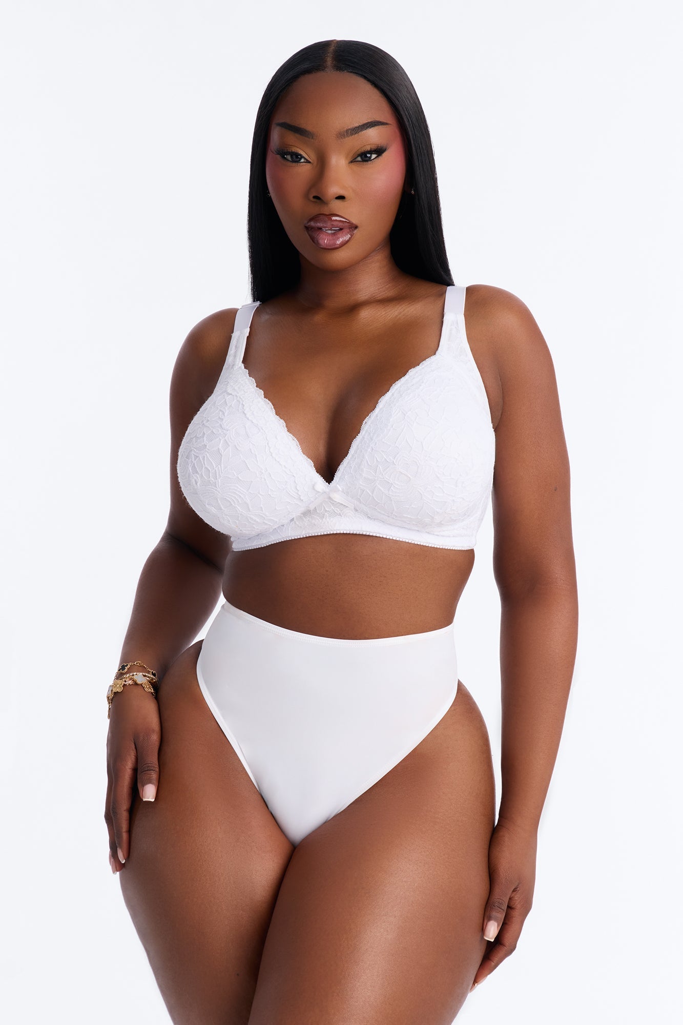 Just Once Full Figure Lace Wireless 2 Pack Bra - White/Black