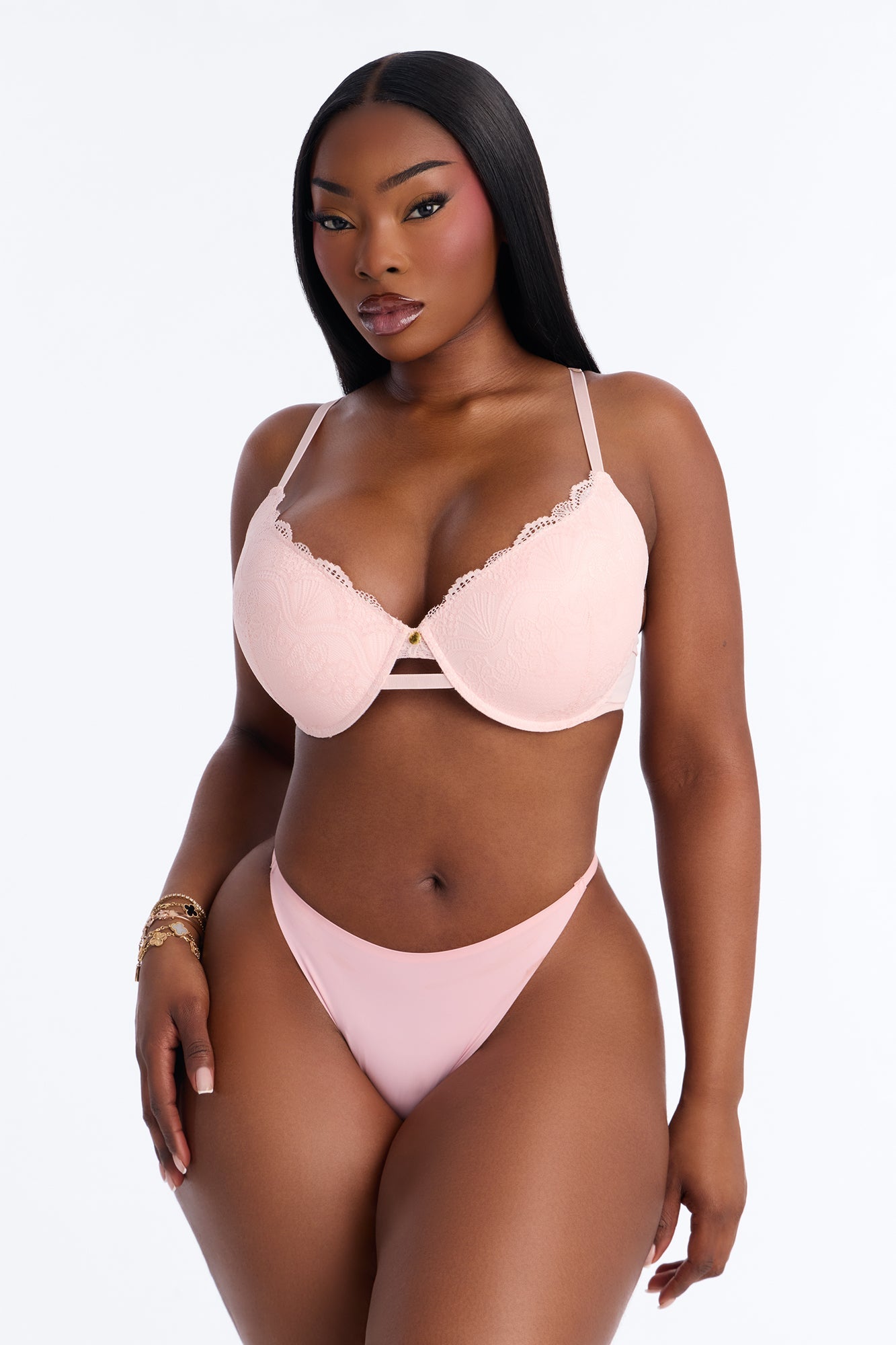 Lacey Lift Deep Plunge Push Up Lace Bra - Blush