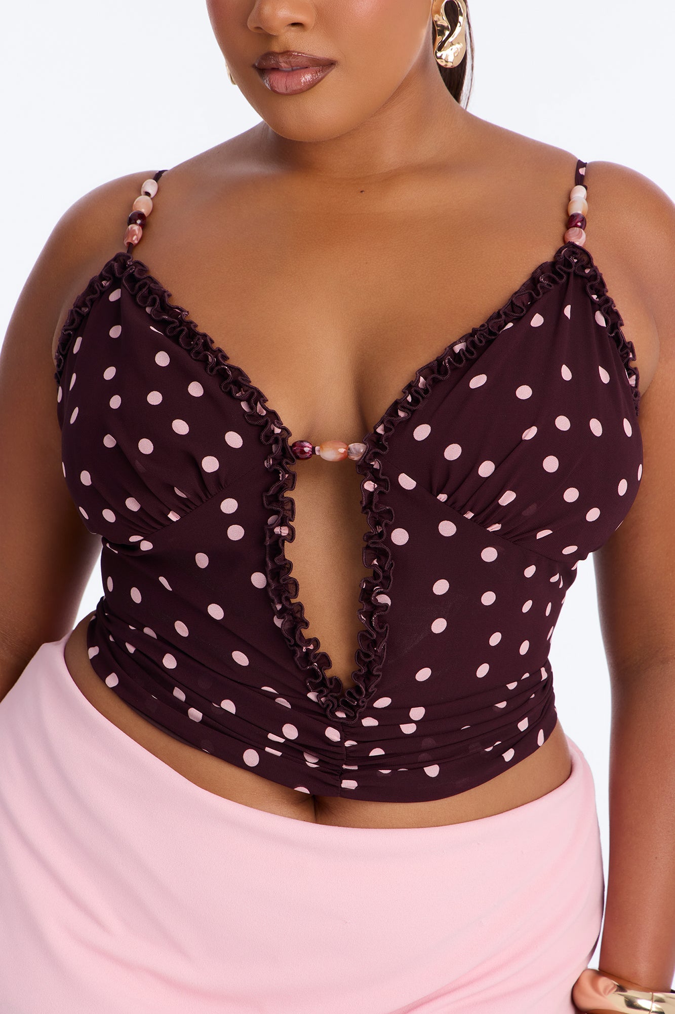 Touch Of Summer Polka Dot Chiffon Top - Brown/combo