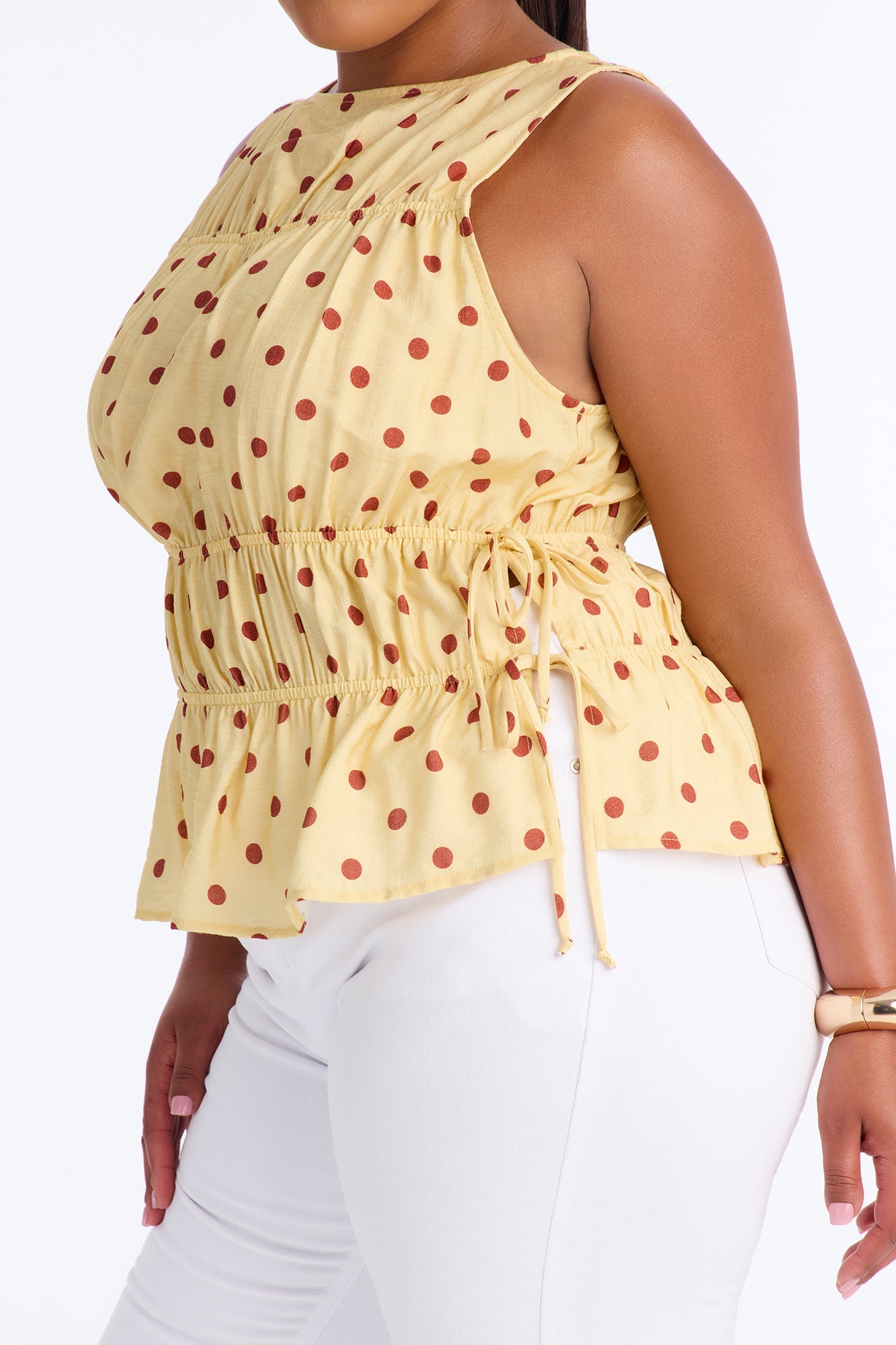 Spot Me If You Can Polka Dot Linen Top - Yellow/combo