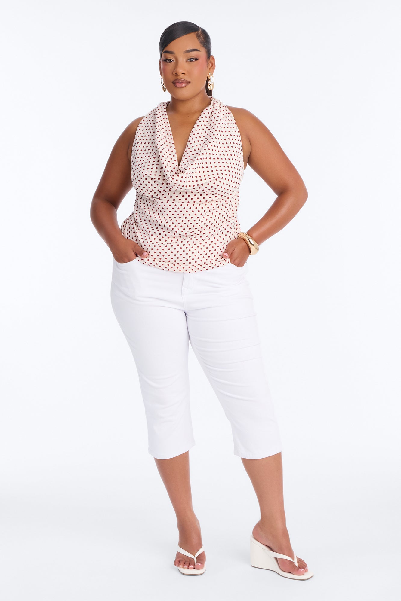 Tea Party Princess Polka Dot Airflow Halter Top - Cream/combo
