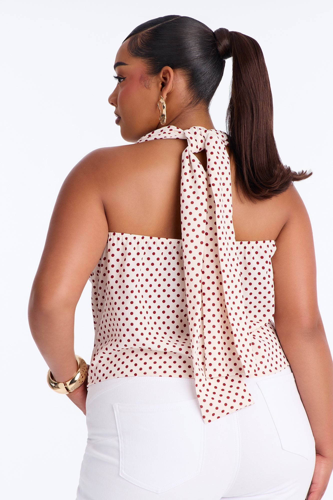 Tea Party Princess Polka Dot Airflow Halter Top - Cream/combo
