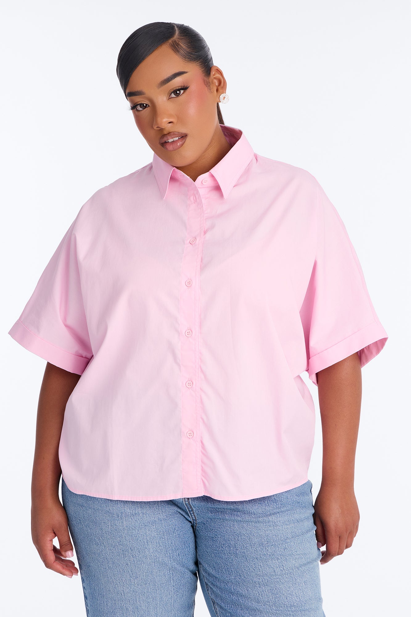 Sancie Oversized Poplin Button Up Shirt - Pink