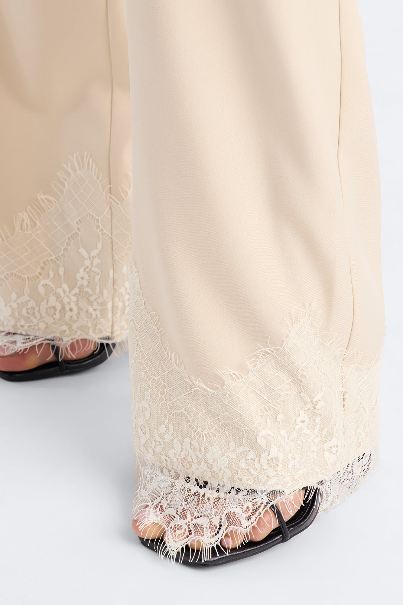 About You Lace Trim Straight Leg Trouser - Bone