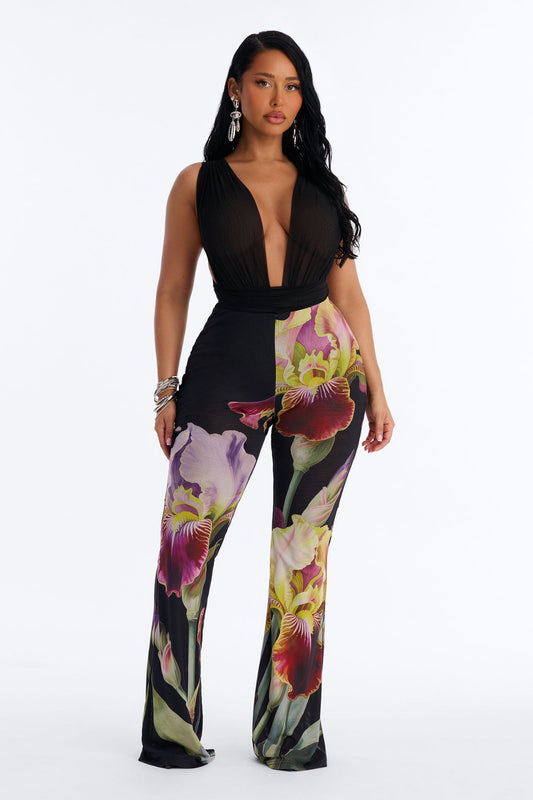 Taylor Double Mesh Skinny Flare Pant - Black/combo