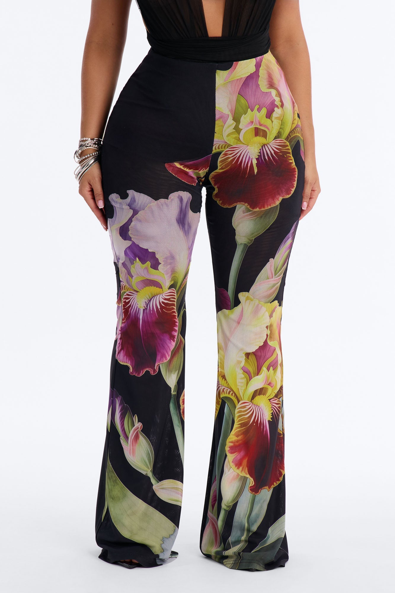 Taylor Double Mesh Skinny Flare Pant - Black/combo