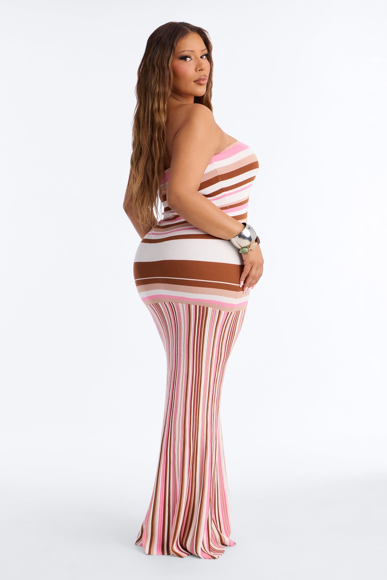 Sweet As Candy Strapless Sweater Maxi Dress - Pink/combo