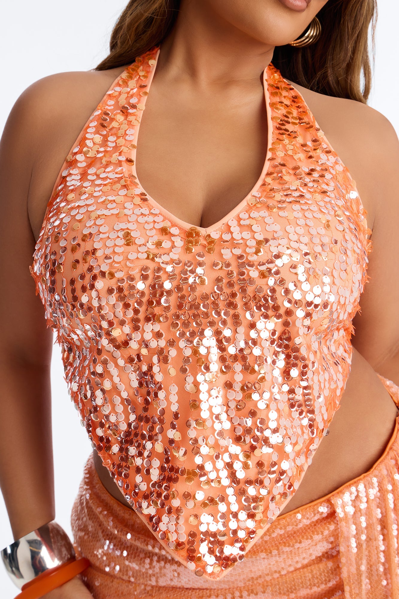 All Glitz Sequin Halter Top - Orange