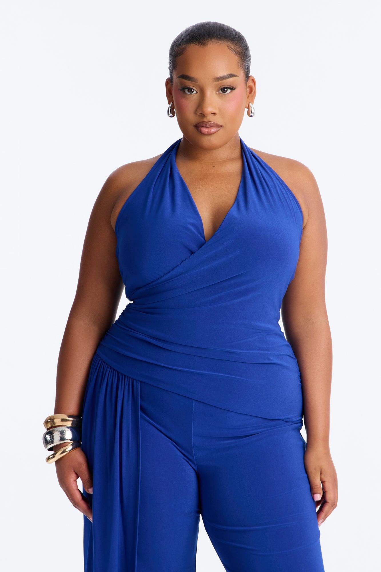 Gemma Halter Draped Jumpsuit - Royal