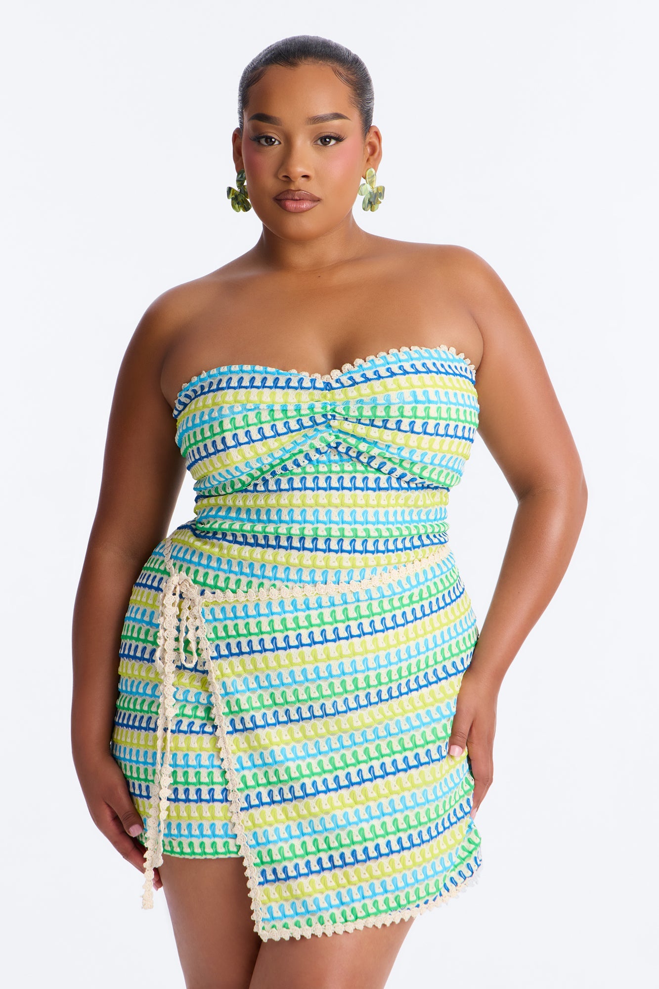 Capri Strapless Crochet Mini Dress - Blue/combo