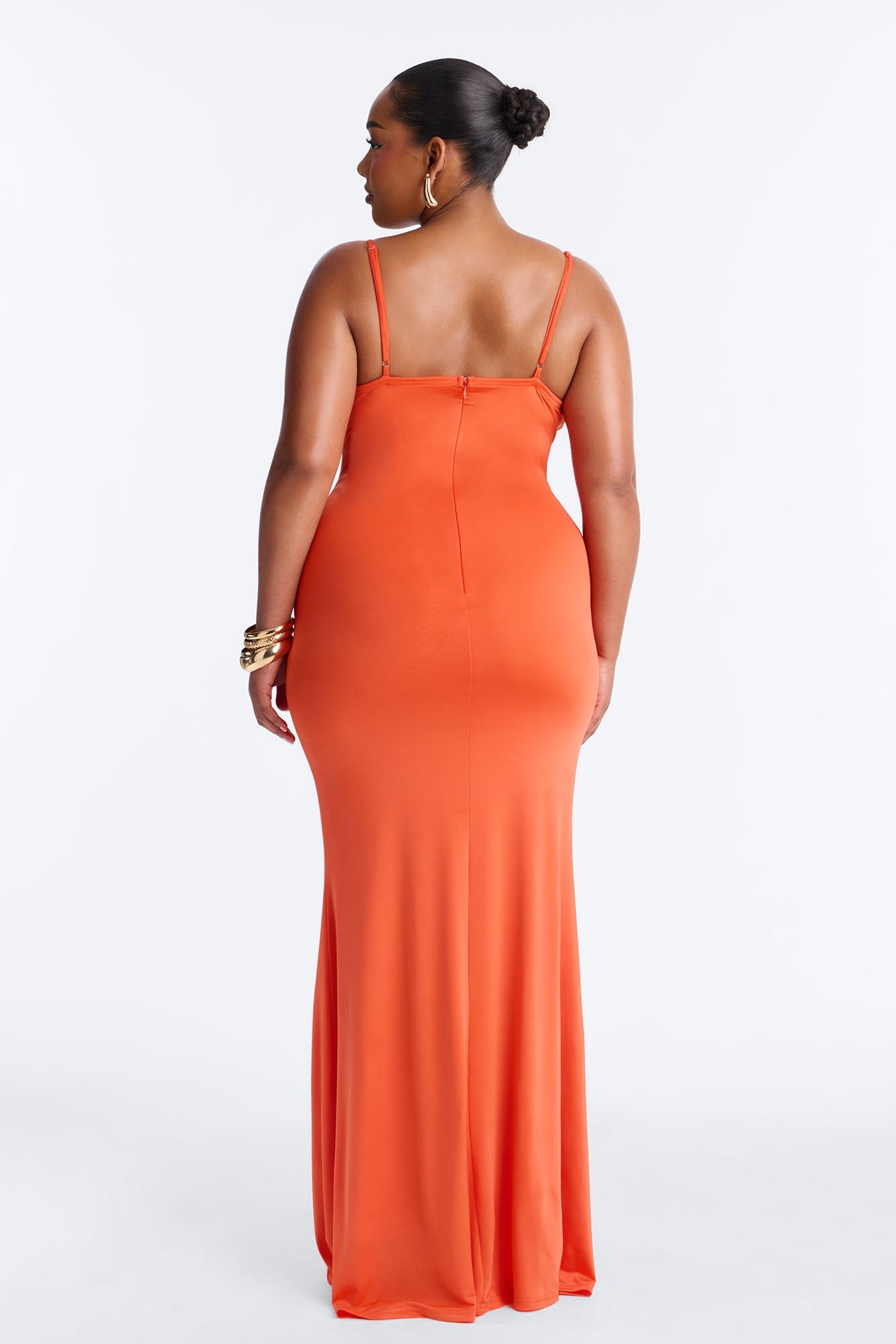 Sofia Ruched Fringe Maxi Dress - Orange