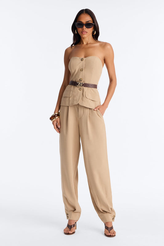 Victoria Belted Vest Pant Set - Taupe
