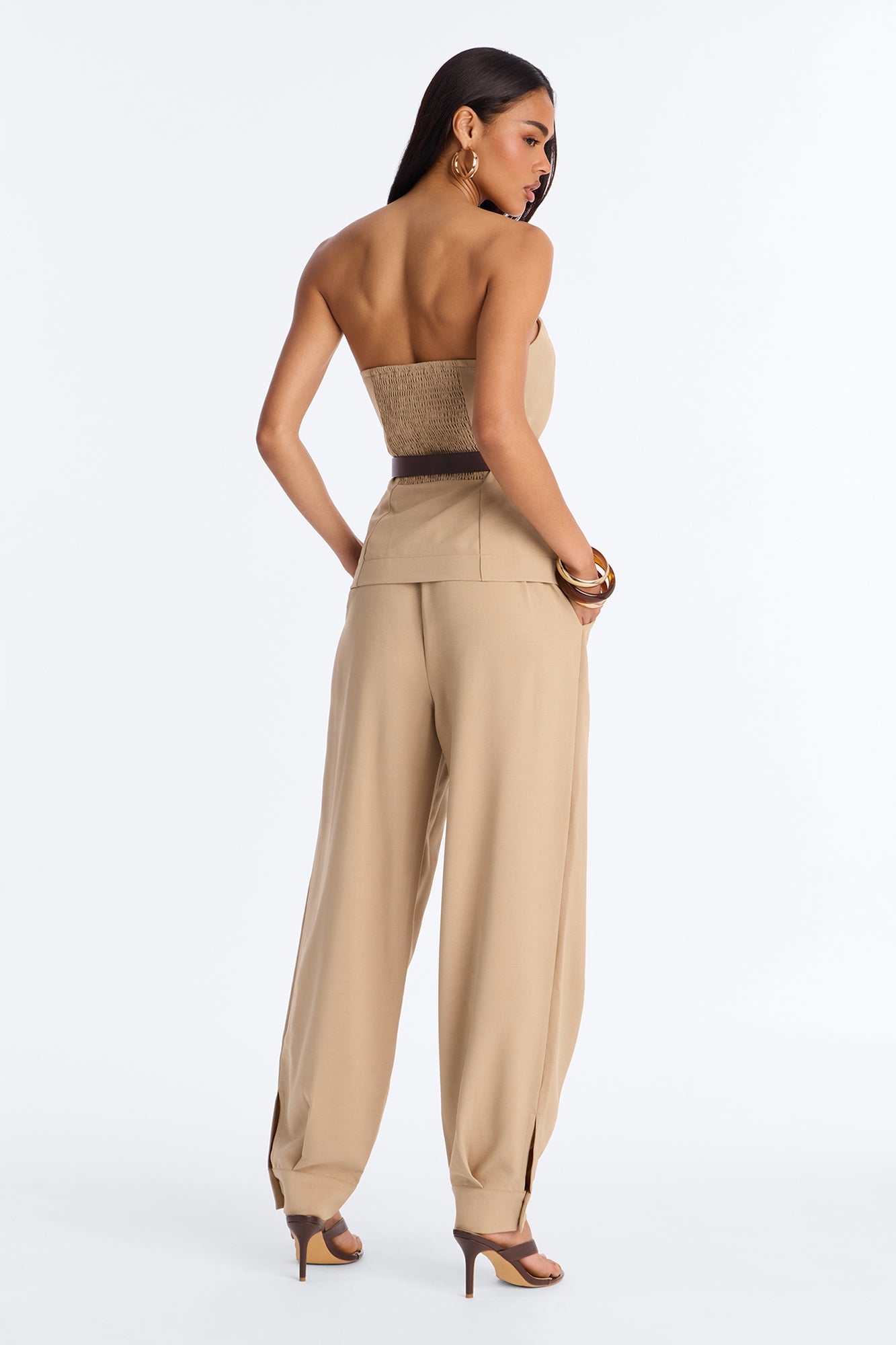 Victoria Belted Vest Pant Set - Taupe