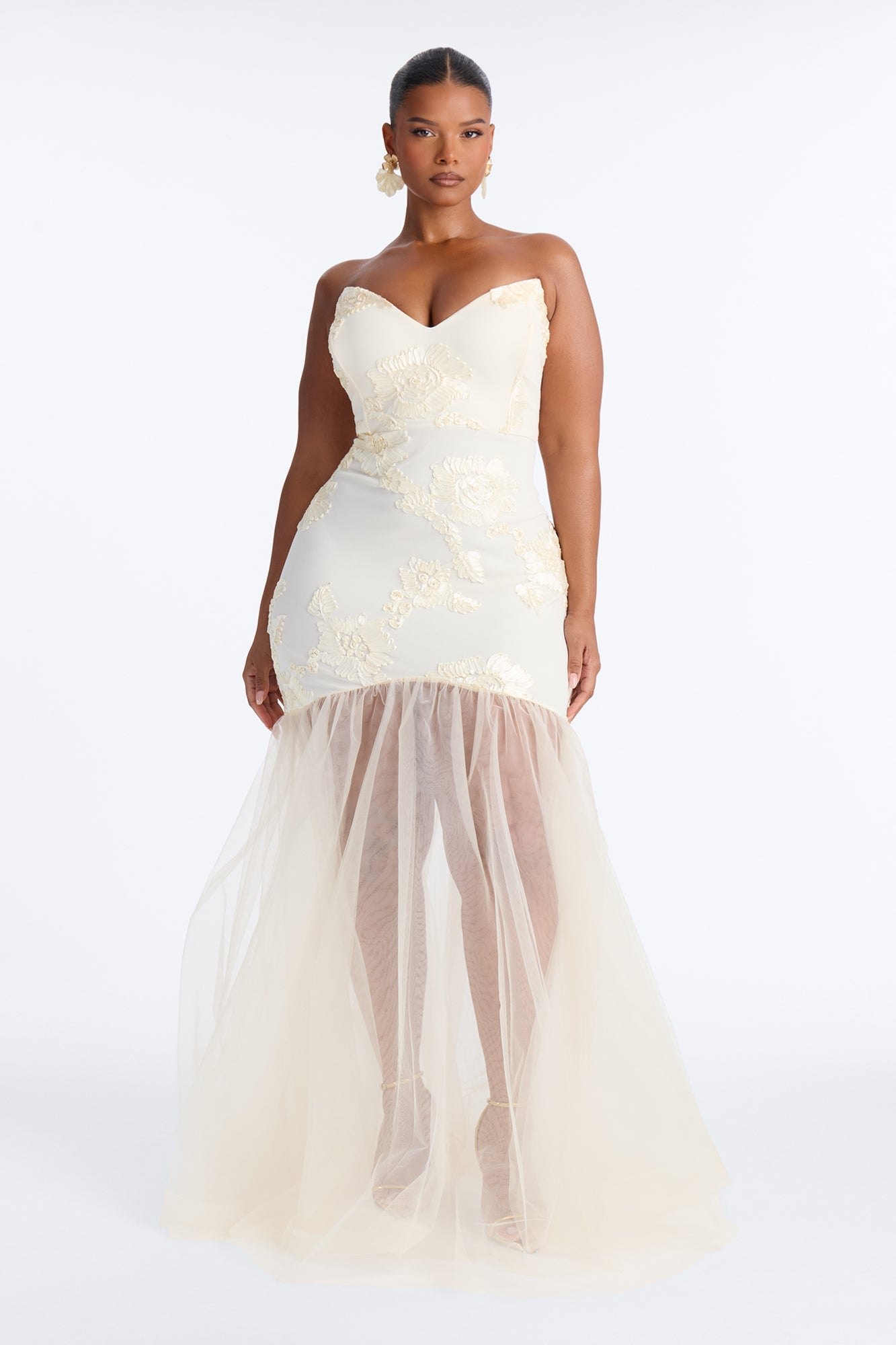 Elena Embroidered Mermaid Gown - White