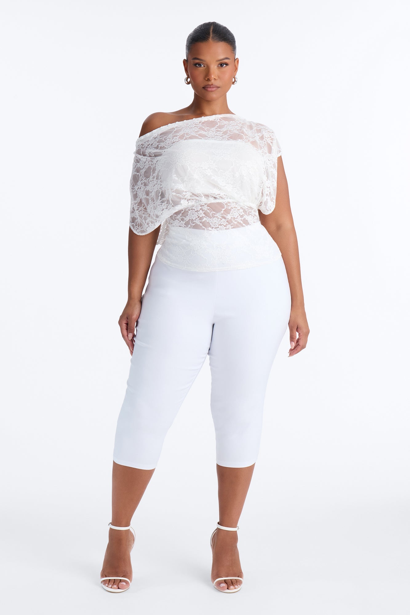 Olivia Off Shoulder Sheer Lace Top - White