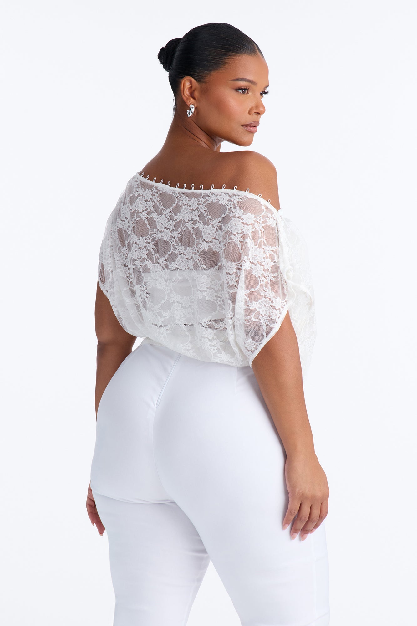 Olivia Off Shoulder Sheer Lace Top - White