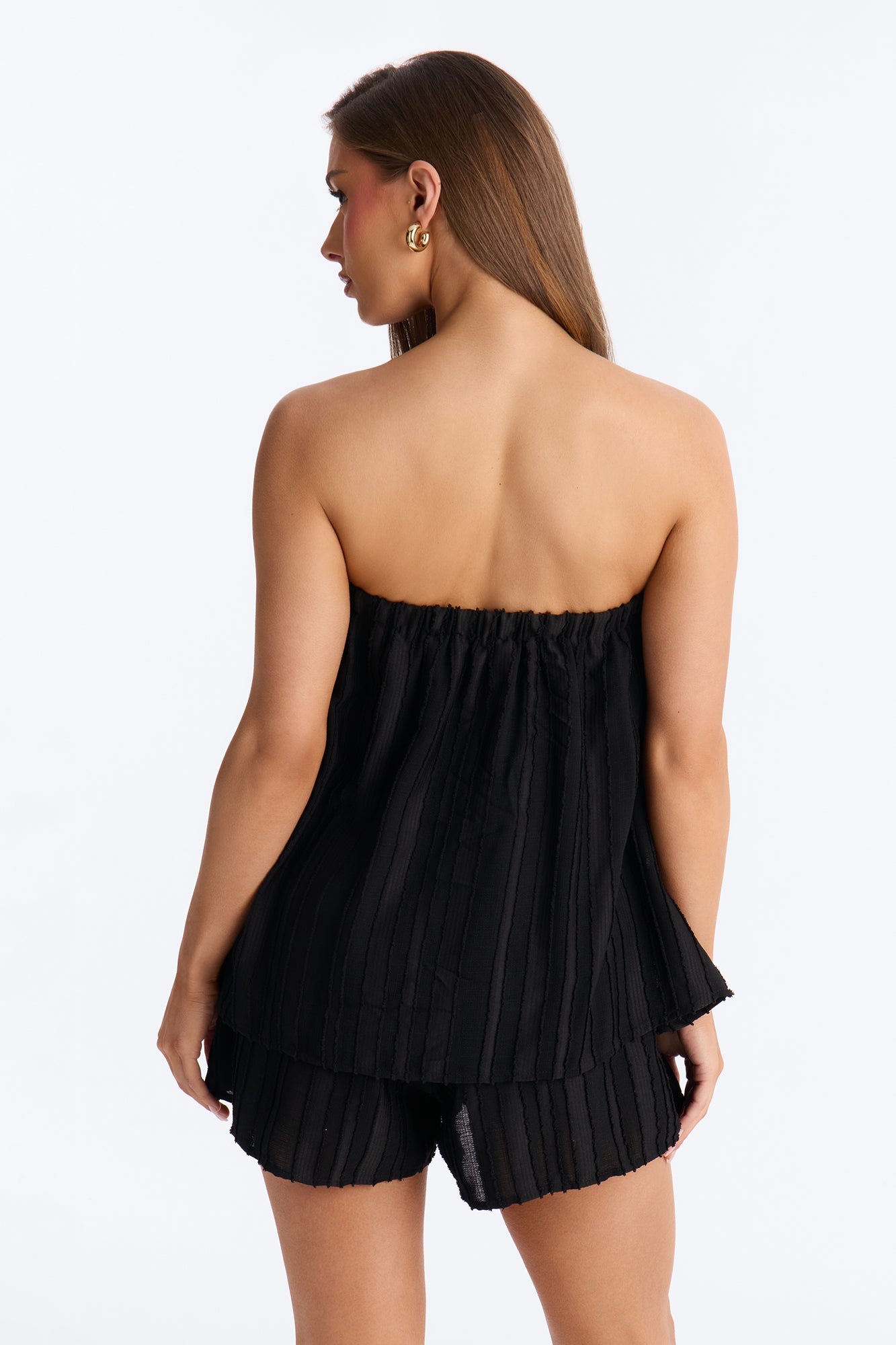 Kayley Strapless Tiered Romper - Black