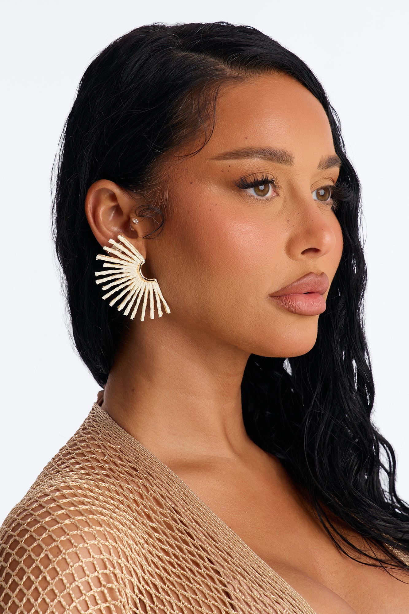Half Shine Straw Drop Earrings - Ivory